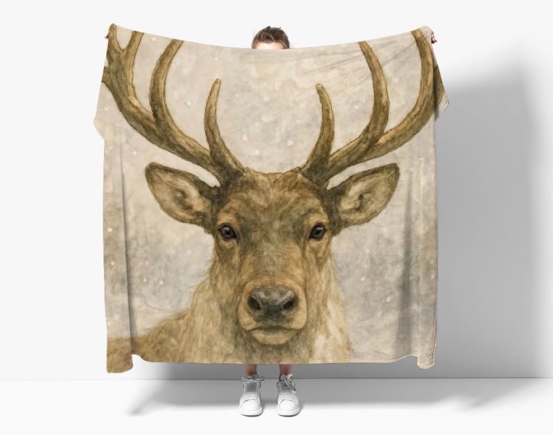 Edelhert met imposant gewei in de sneeuw