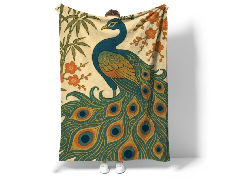 Japanse pauw met bamboe en bloesem in ukiyo-e stijl