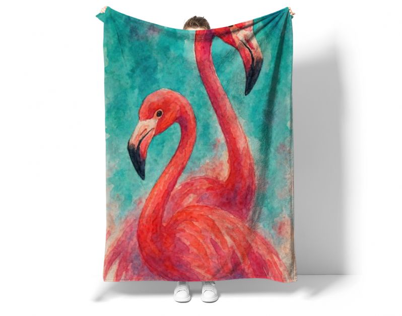 Twee roze flamingo’s tegen tropische turquoise achtergrond