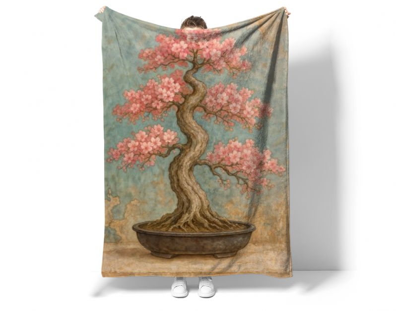 Japandi bonsai met bloeiende kersenbloesem