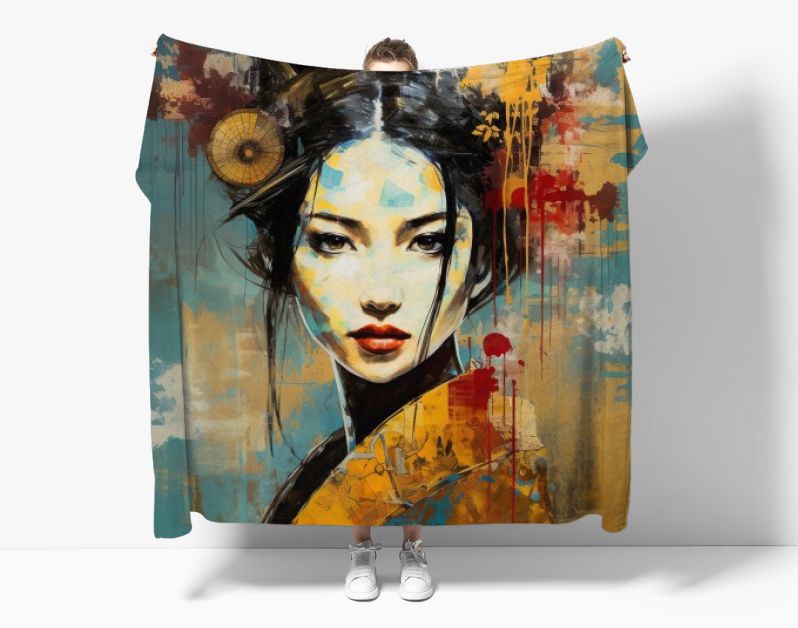 Geisha grace vintage elegance in steel blue and warm ocher