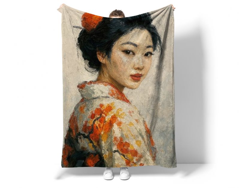 Portret van Japanse geisha in zijden kimono