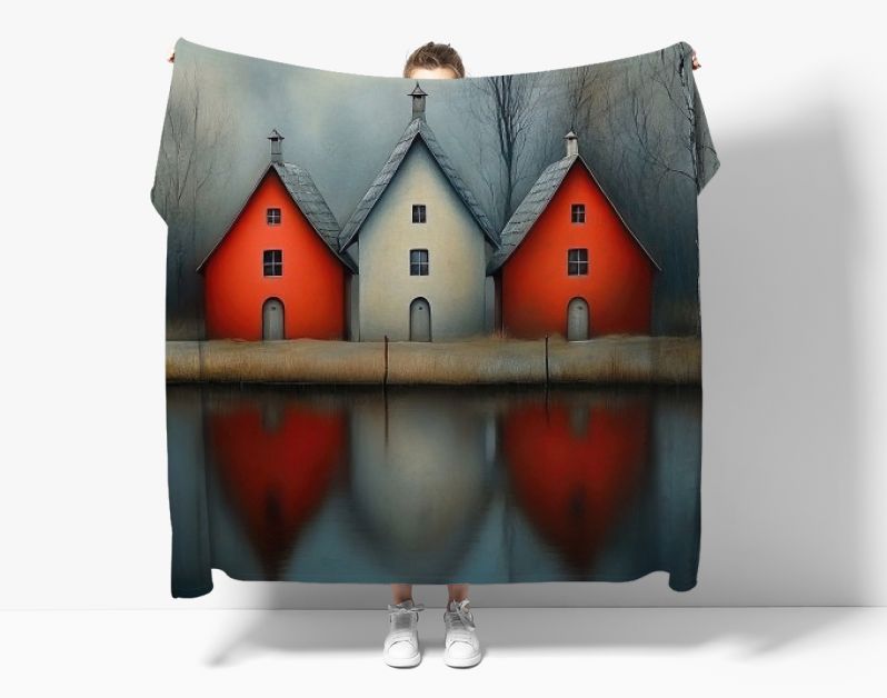 Drie huisjes aan het meer