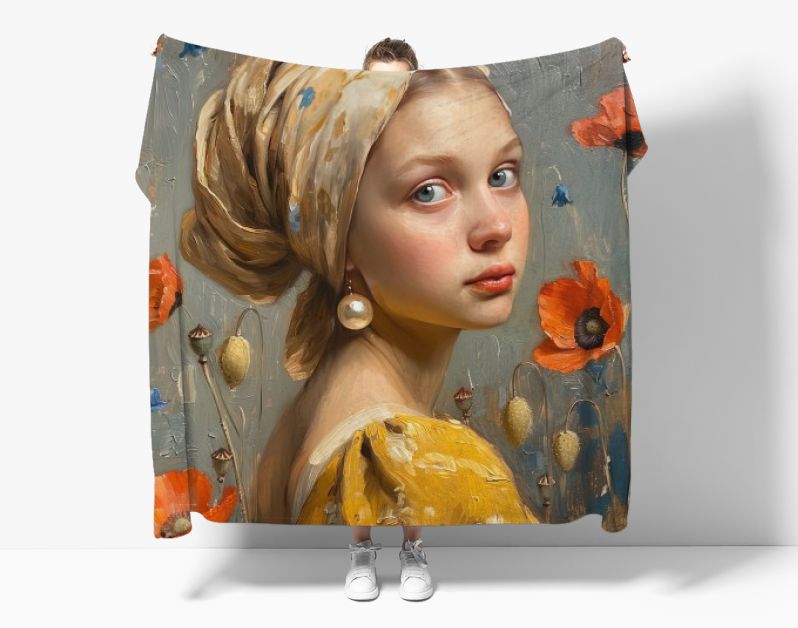 Meisje met parel en bloemen