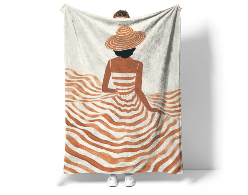 Oranje Dromen Meisje met Hoed in Golvende Lijnen en Romantiek