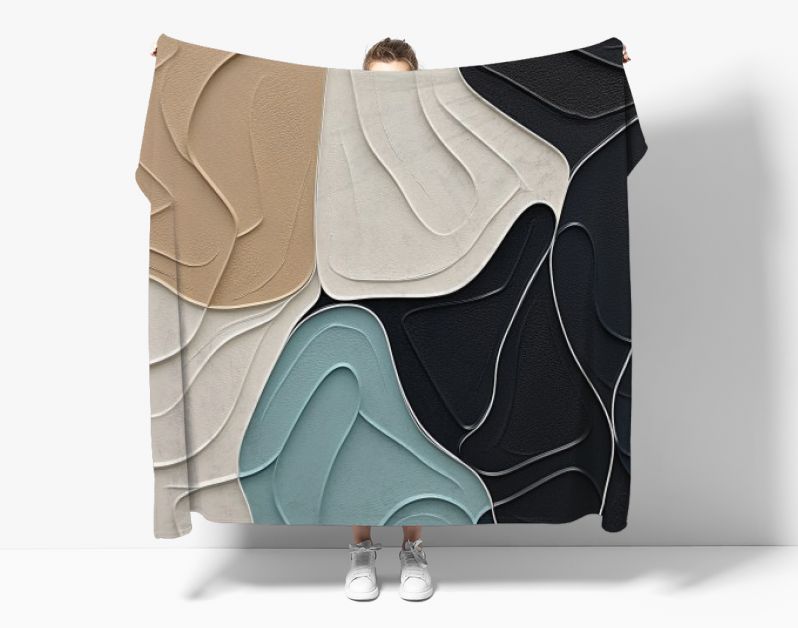 Golvende Harmonieën Minimalistische Abstracties in Beige en Teal